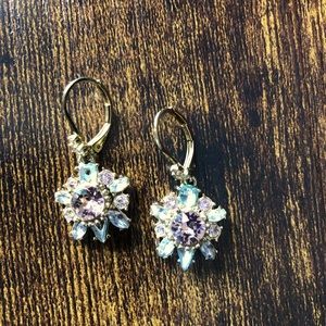 Marchesa earrings - gold toned with light amethyst, champagne and clear crystals